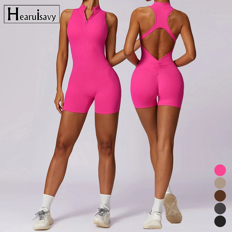 Zipper Fitness Wear High Intensity Exercise Back Yoga One Piece Women's Sportswear Gym Clothing Women's Jumpsuits Playsuits