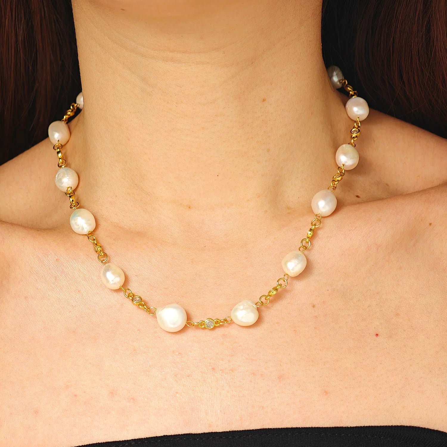 Original Design Elegant Handmade Freshwater Pearl Link Chain Choker Necklace for Women Jewelry for Wedding