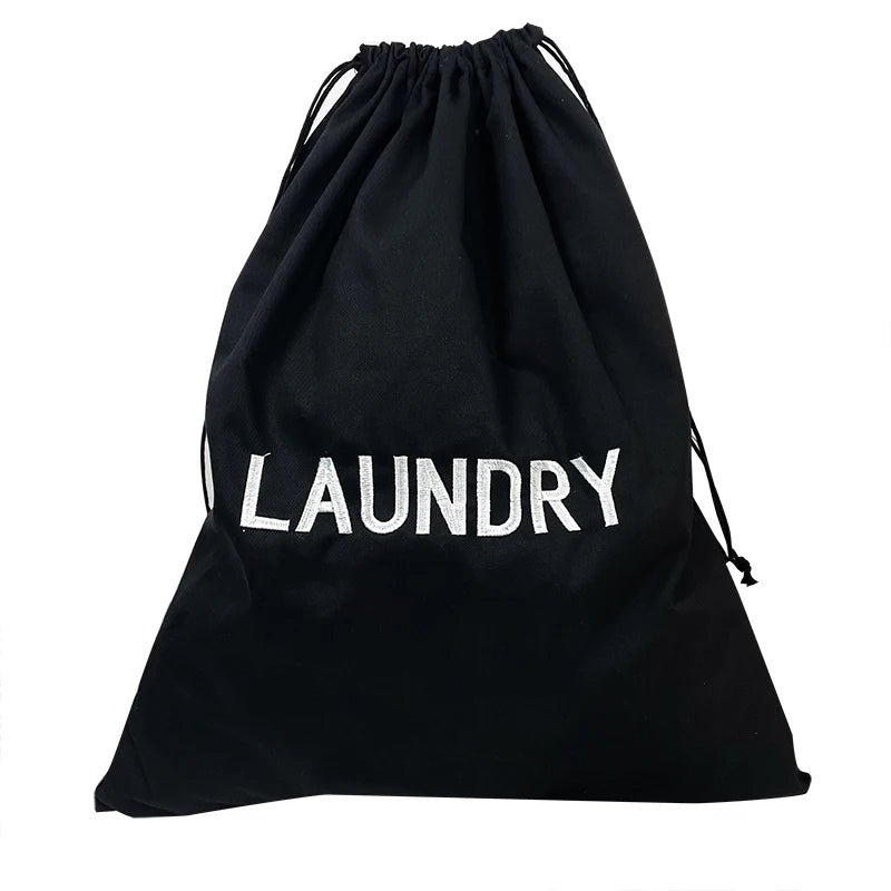Custom Logo Embroidered Large Canvas Dirty Clothes Storage Bags Drawstring Cotton Twill Laundry Bags for Hotel