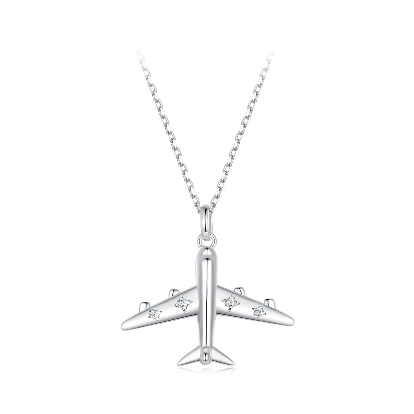 925 Sterling Silver Delicate Airplane Pendant Necklace for Women Dainty Fine Jewelry Zircon Platinum Plated Perfect Gift-SCN5