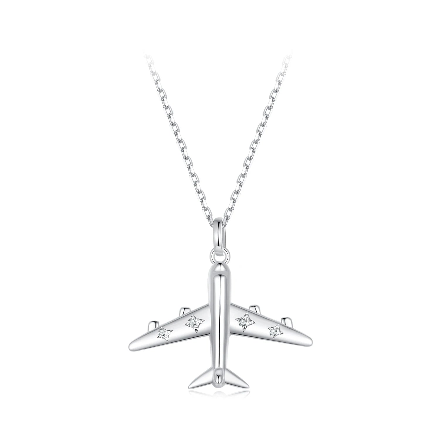 925 Sterling Silver Delicate Airplane Pendant Necklace for Women Dainty Fine Jewelry Zircon Platinum Plated Perfect Gift-SCN5