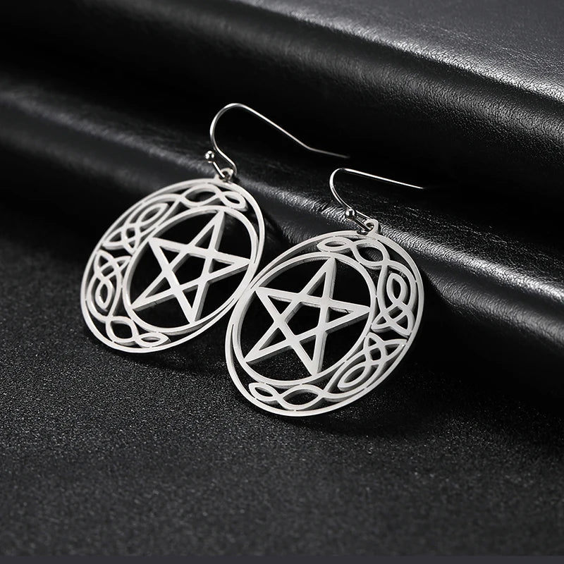 Hollow Pentagram Pendants Stainless Steel Earrings 18K Gold Hook Star Circle Crescent Fashion Jewelry Earrings for Women