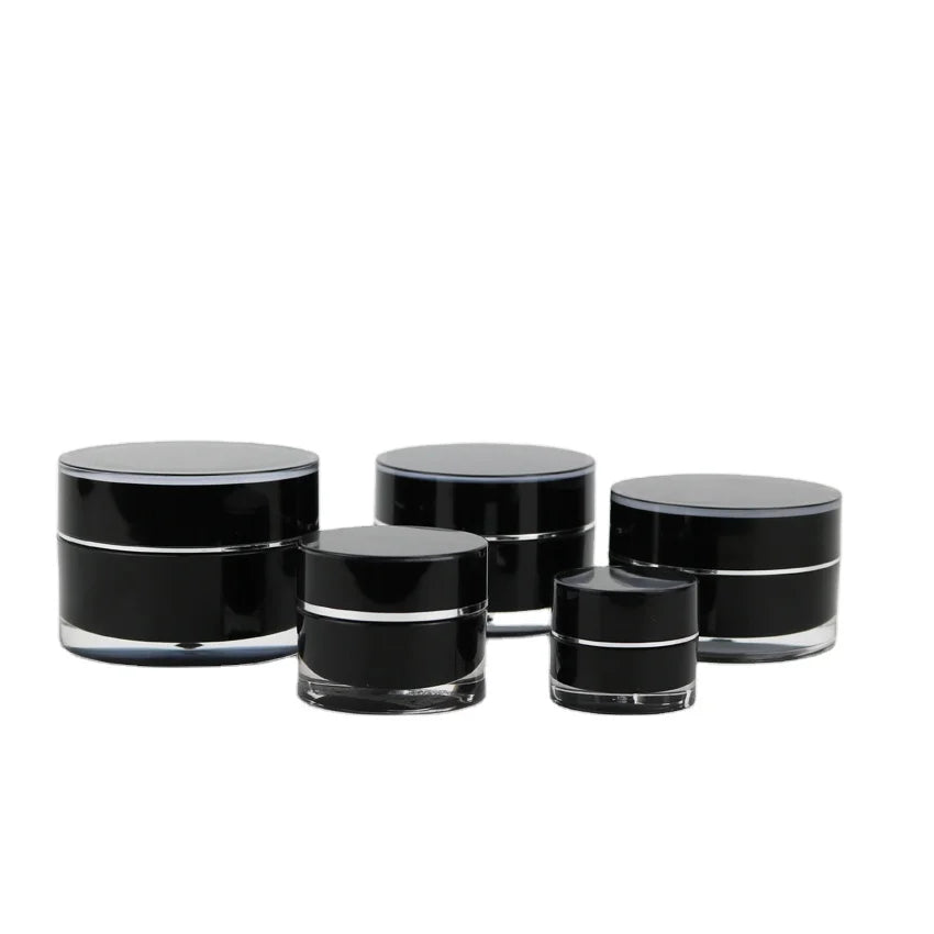 In Stock 50g Cosmetic Round Shape Black Acrylic Jar Container Facial Care Cream Jar Plastic Packaging Container