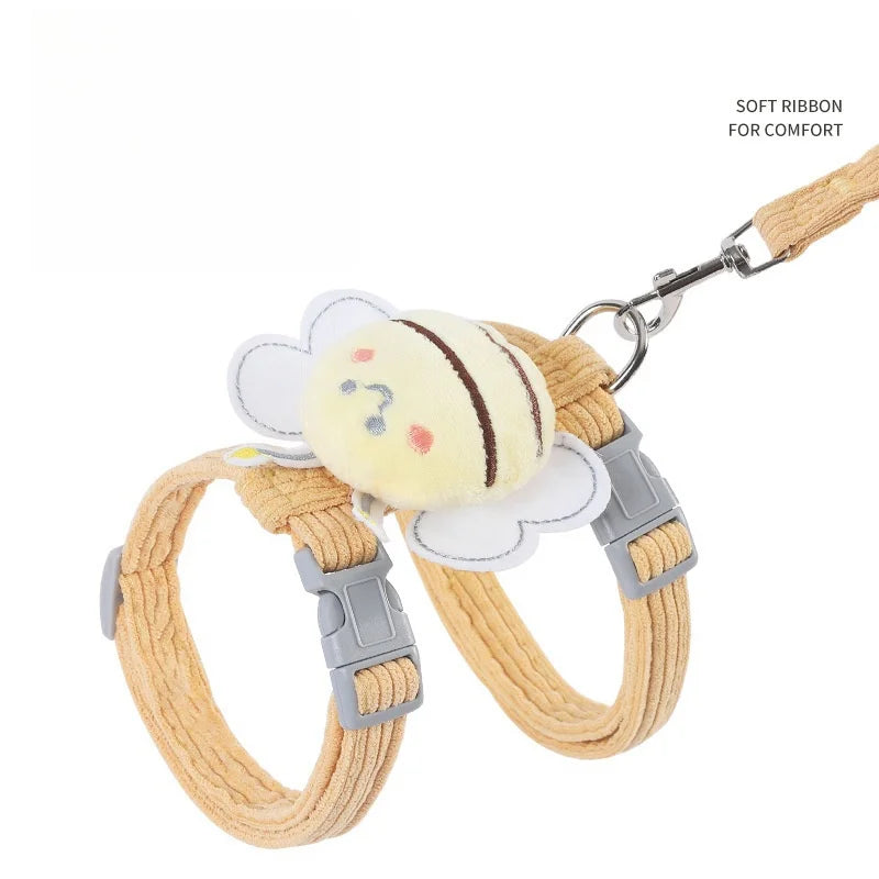Cute Cartoon Honeybee Cat Harness Leash Collar Set Adjustable Cartoon Bee Double Layer Dog Harness