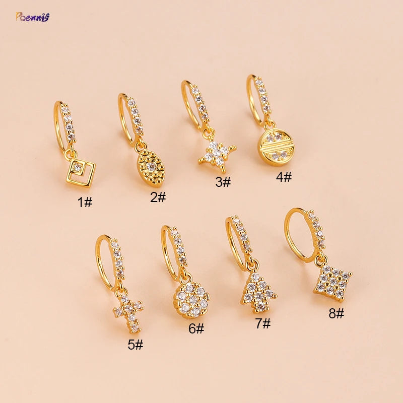 POENNIS Luxury Gold Plated Zircon Stainless Steel Dangle Nose Ring with Cross Planet Star Arrows Design for Children's Weddin
