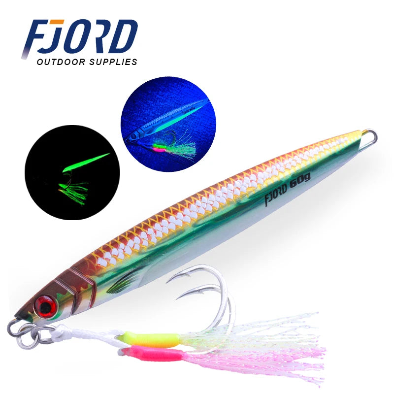 FJORD 2024 New Jig  40G 60G 80G 3D  Fast Jigging Lure UV Saltwater Lures Glowing Metal JIG for Boat Fishing