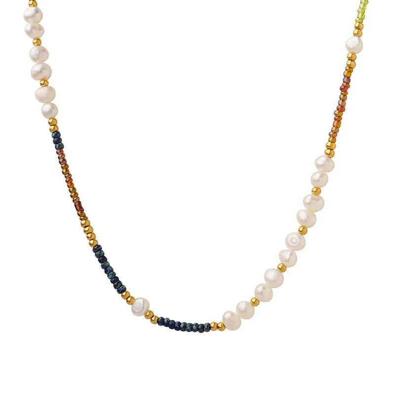 JOOLIM High End Stainless Steel Bohemia Style Fresh Water Pearl Natural Stone Glass Necklace 18K Gold Plated Jewelry Wholesal