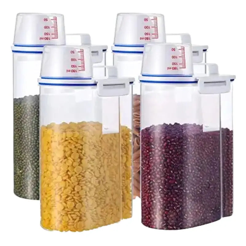 Airtight Plastic Dry Food Cereal Flour Rice Dispenser for Pet Dogs & Cats with Measuring Cup