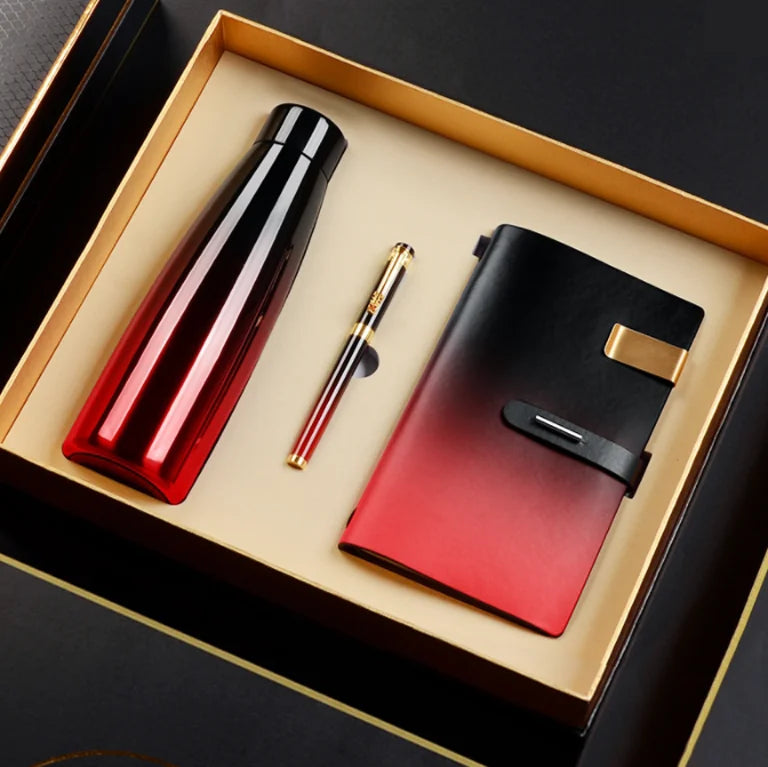 Luxury Business Gift Set with Insulated Water Bottle Notebook Pen Custom Logo for Promotions and Corporate Gifts