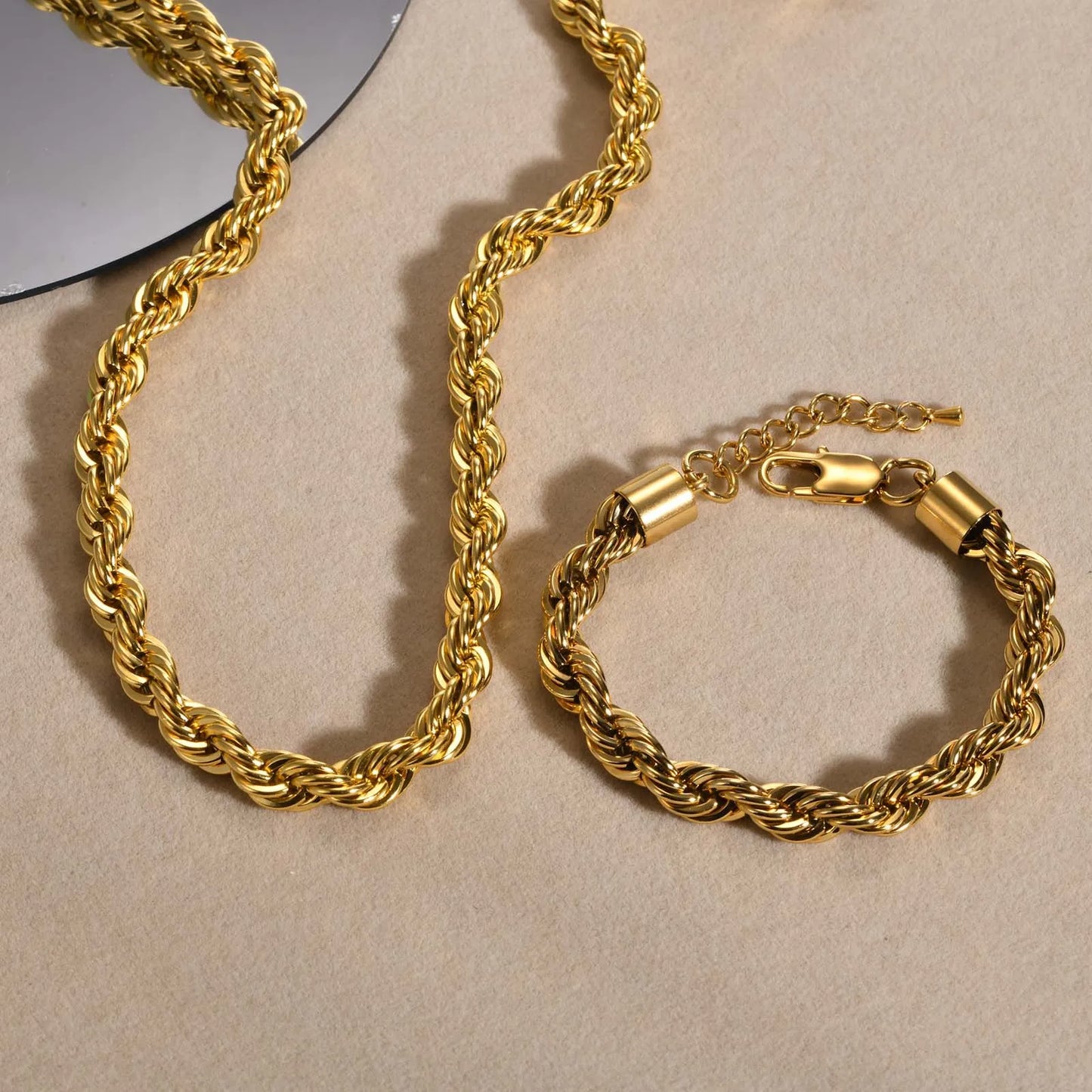 8MM Thick Stainless Steel Twist Necklace Bracelet Large Collarbone Chain Couples Fashionable 18K Gold Cross Border Jewelry Pe