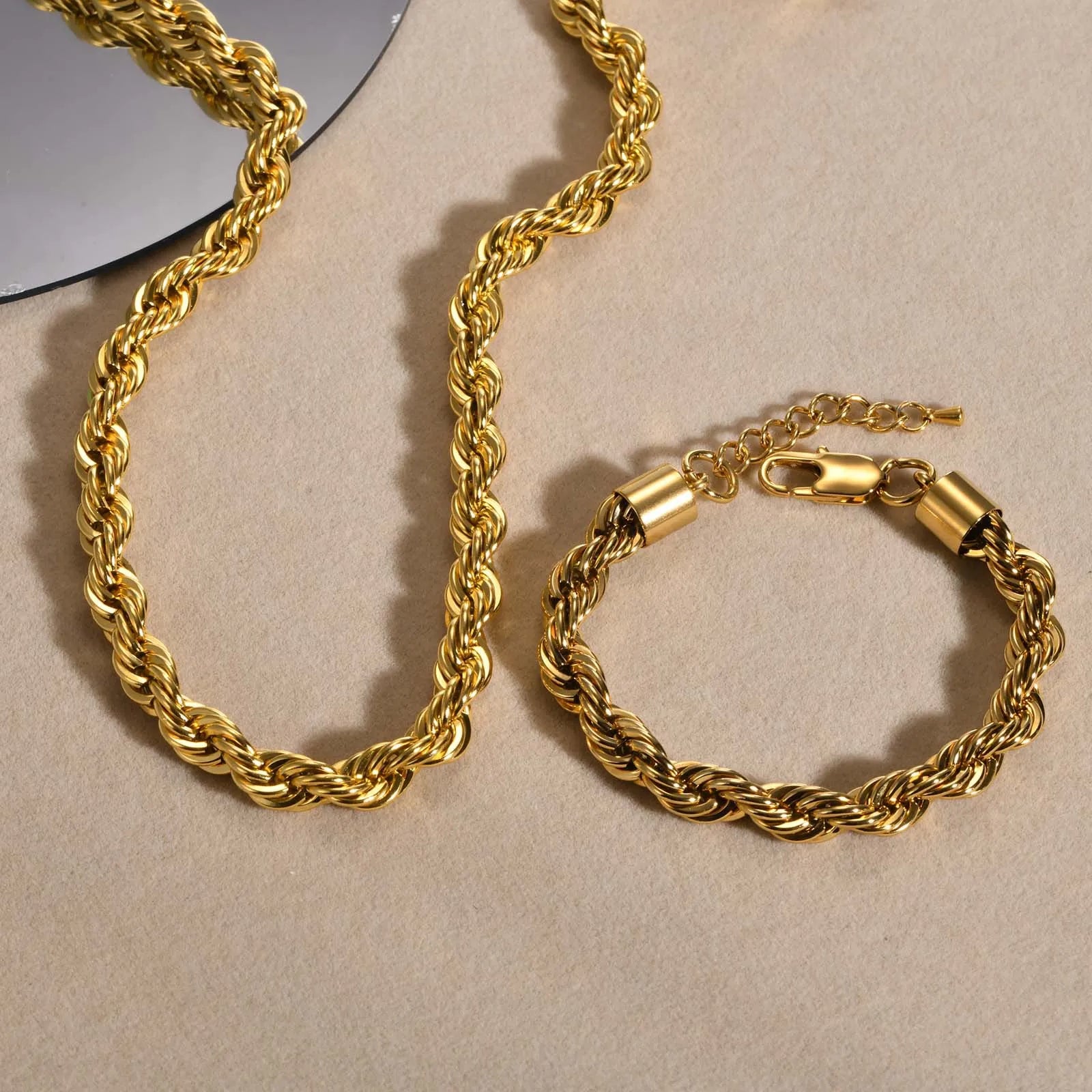 8MM Thick Stainless Steel Twist Necklace Bracelet Large Collarbone Chain Couples Fashionable 18K Gold Cross Border Jewelry Pe