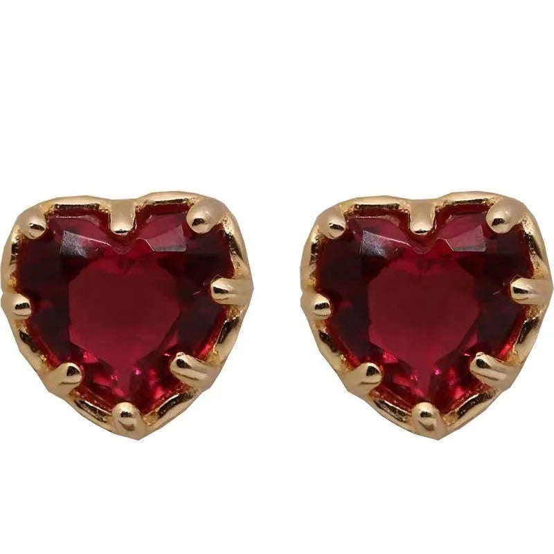 Trendy Cute 14K Gold Plated Sterling Silver Fashionable Heart Shaped Drop Earrings with Garnet for Women Gift Idea