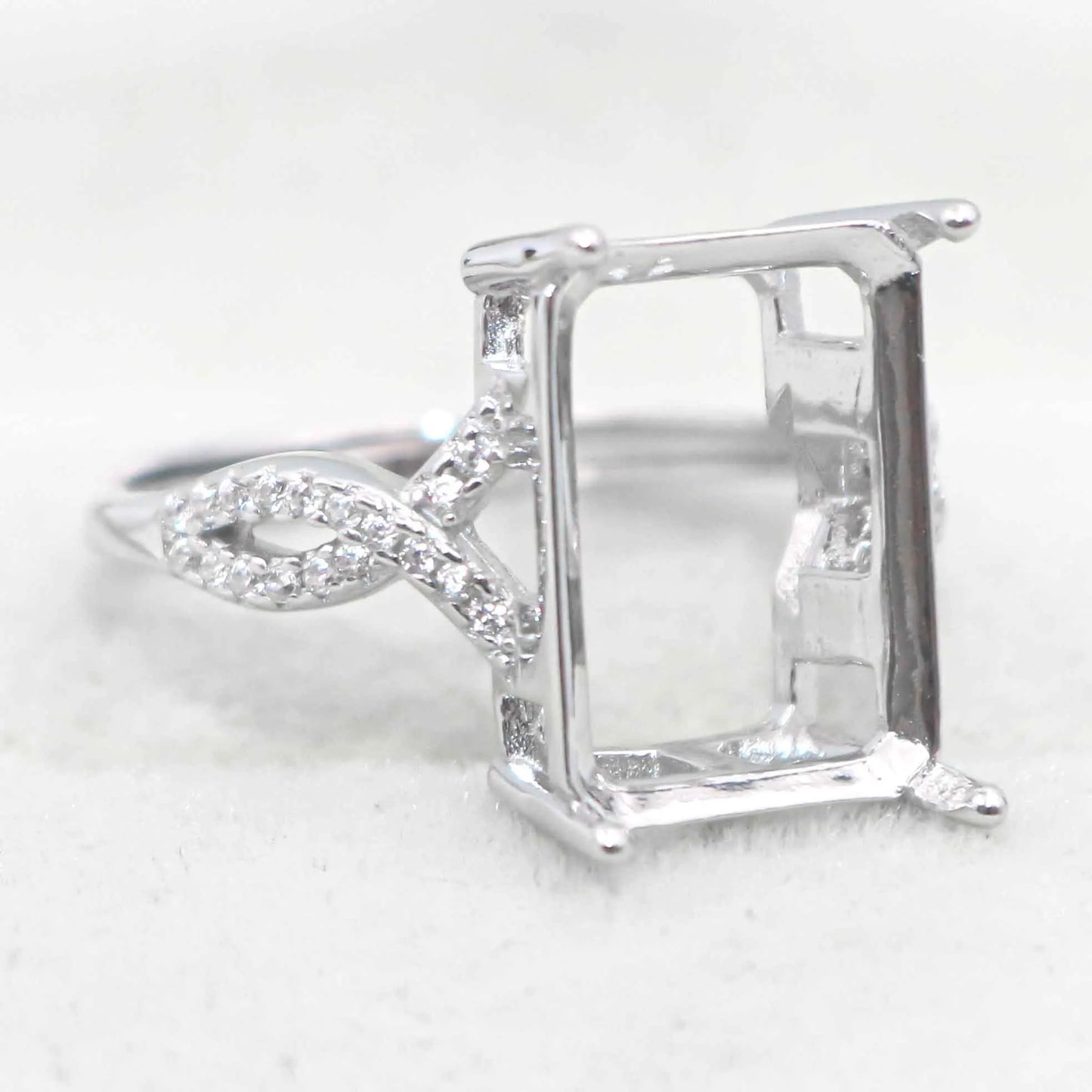 Sterling Silver 10*14mm Semi Mount Ring Square Shape Empty Frame Blank Claw Setting S925 Base Without Center Stone for Inlay 