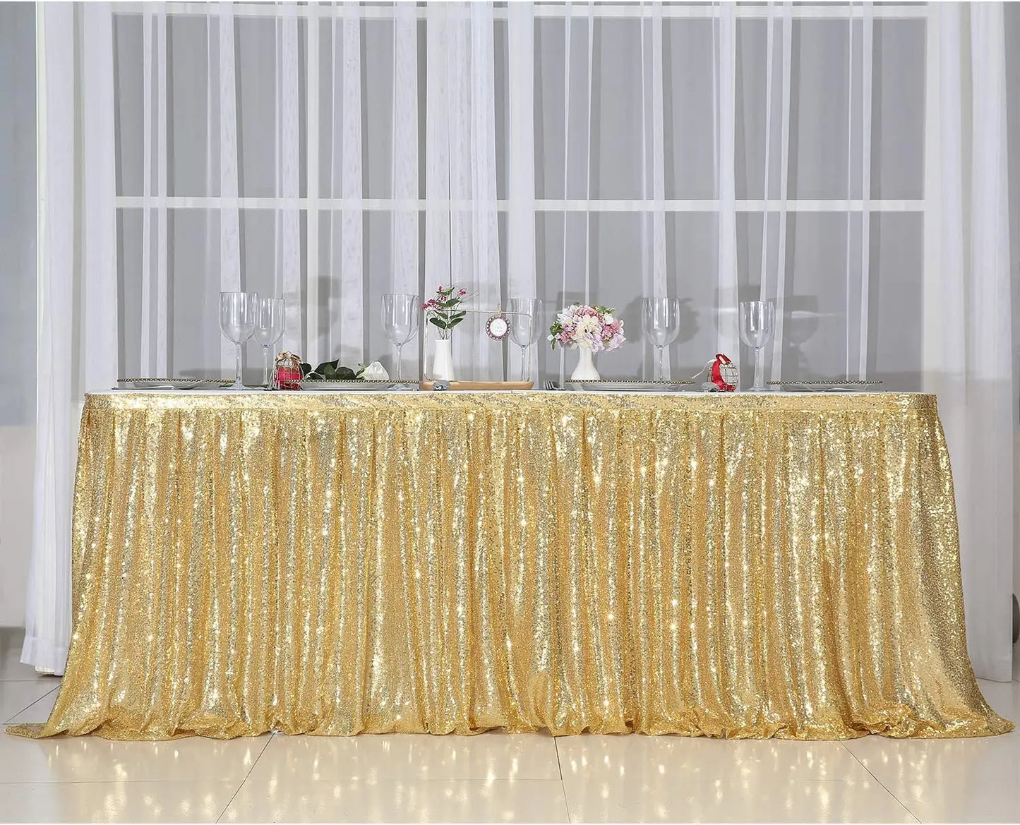 6ft Gold Sequin Table Skirt for Birthday Party Wedding Christmas