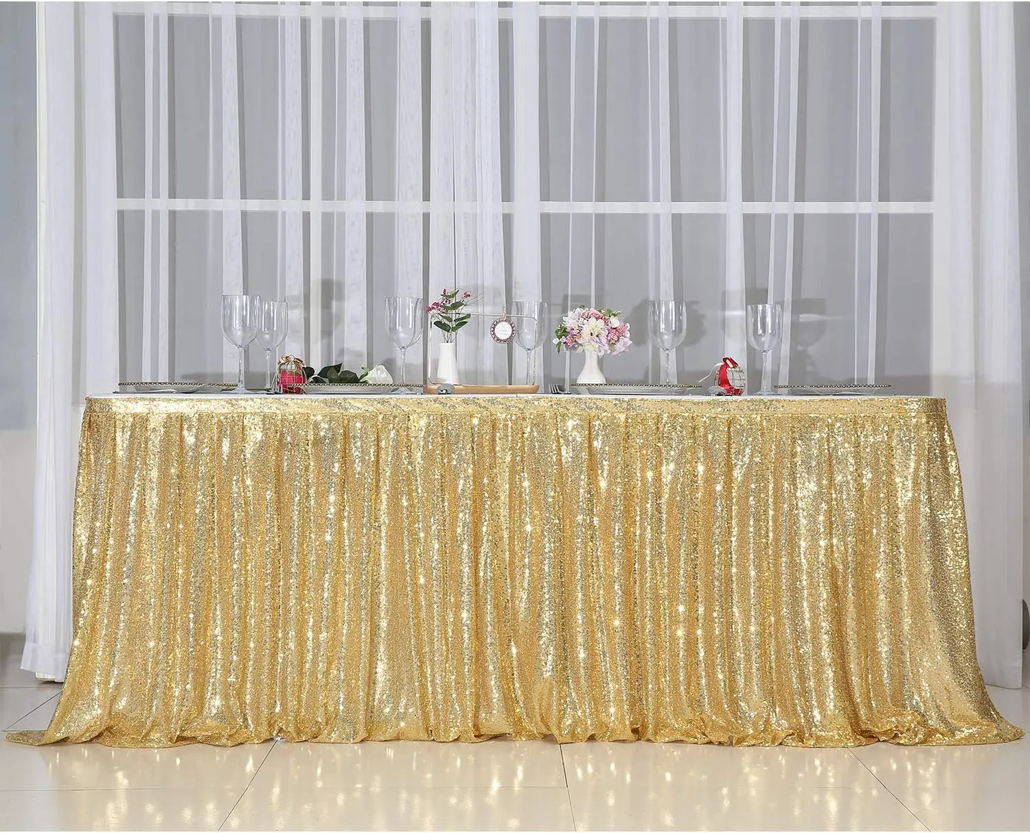 6ft Gold Sequin Table Skirt for Birthday Party Wedding Christmas
