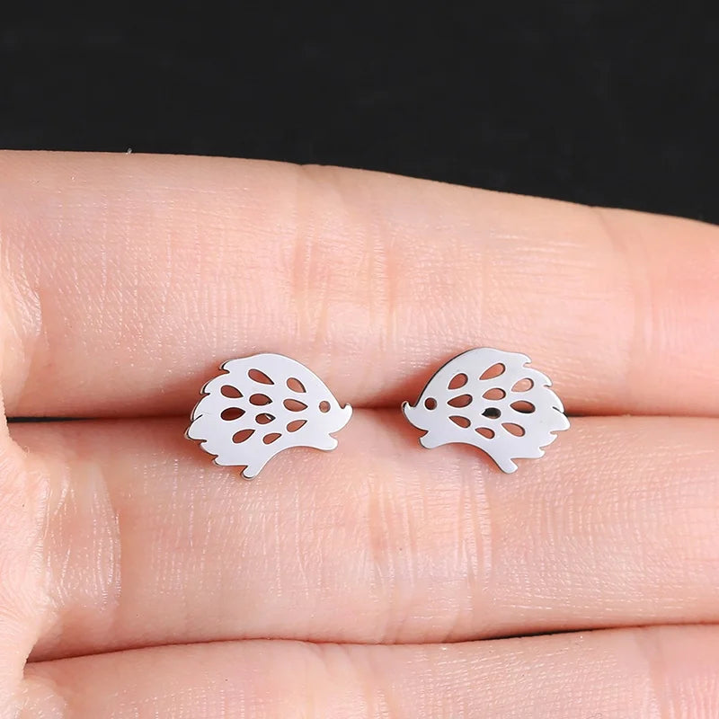 Cute Animal Stud Earrings Mini Stainless Steel Hedgehog Earrings for Women Men Fashion Jewelry Accessories Gift New in