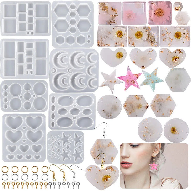 Early Riser Diy Drop Round Heart square Pendant Earrings Silicone Mold DIY Resin Silicone Mold