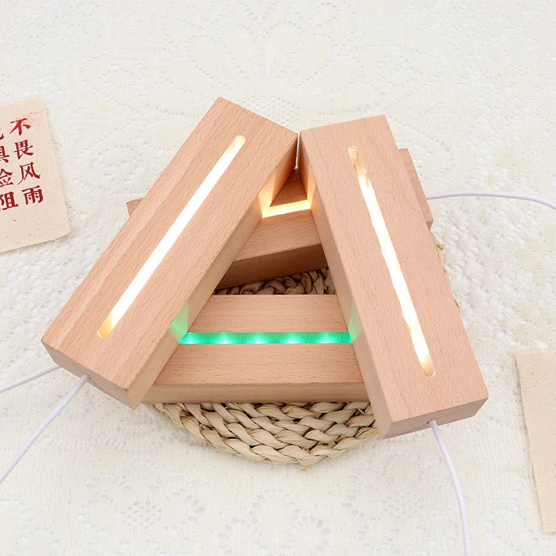 5.9 Inch Wooden Rectangle 3D Night Light 7-Color Changeable Touch Dimmer Clear Acrylic Stand Modern DIY Home Decor Handmade