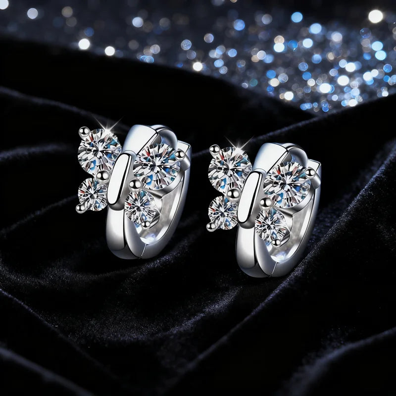 S925 Sterling Silver butterfly Full Moissanite Small Hoop Earrings for Women Fine Jewelry Gift