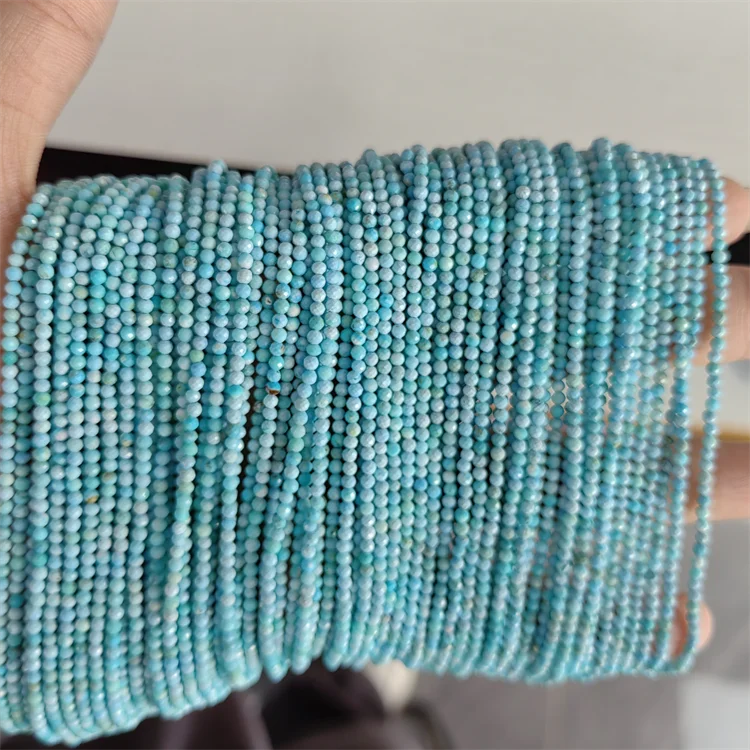 2mm Natural  Turquoise Loose Beads  Blue Turquoise Faceted Round Micro Beads Long Strand Jewelry Making Beads