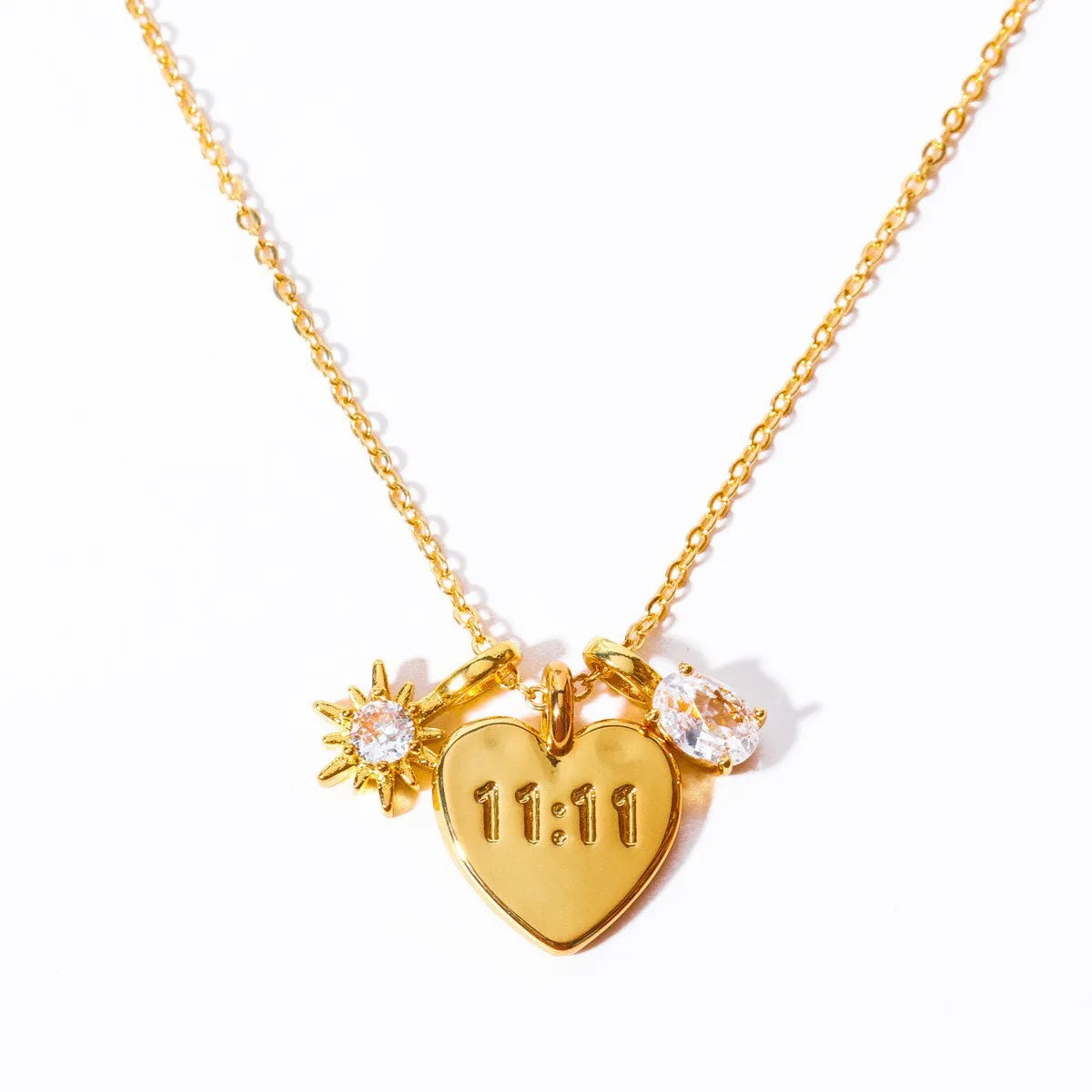 Yiwu DAICY Hot Sale Stainless Steel 11:11 Necklace 18k Gold with Zircon Angel Number Heart Necklace Spiritual Gift for Her