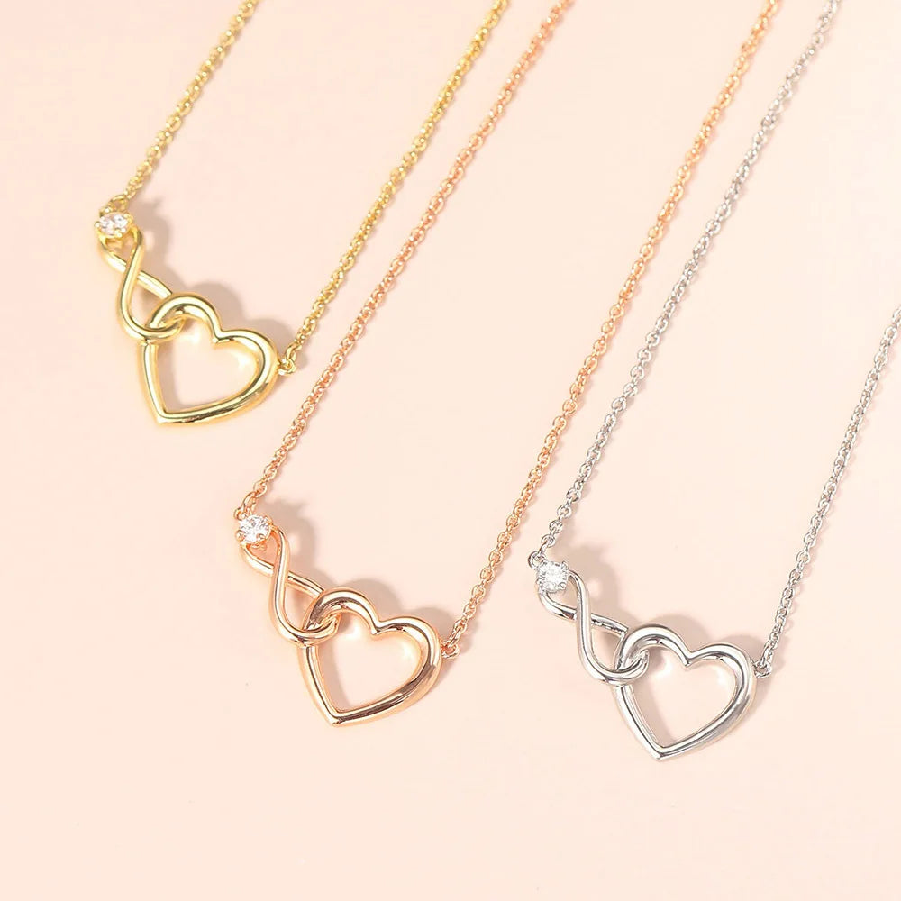 Simple Infinite 8 Character Heart Cubic Zirconia Diamond Pendant Necklace Custom Fashion Jewelry Necklace