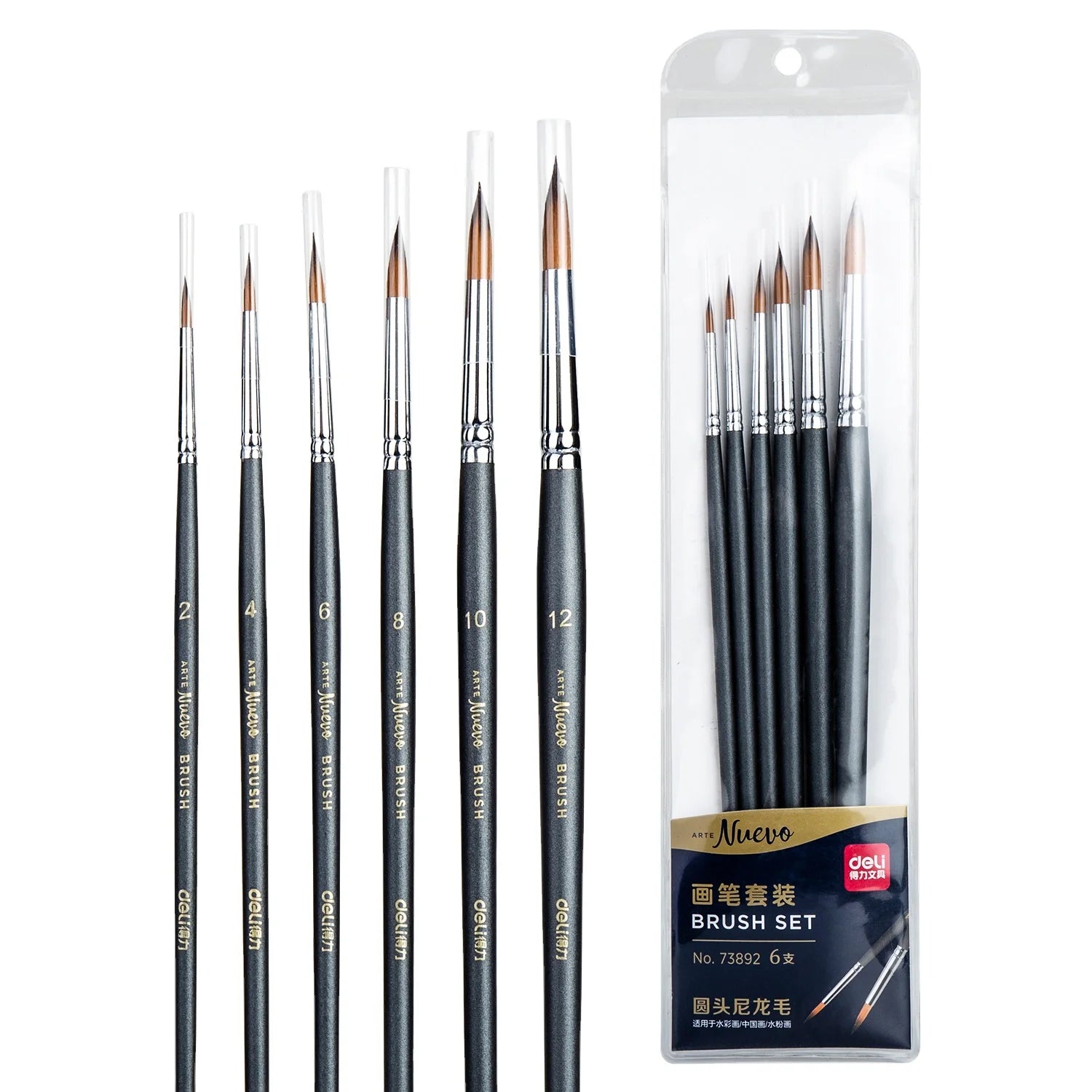 Deli 73892 Brush 6 Pieces Set Children's Painting Brush Round Head Nylon Wool Students Draw Brushes 144set Per Carton