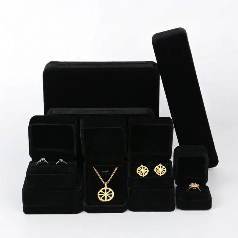 Wholesale Luxury Custom Logo Flannel Velvet Gift Bangle Black Bracelet Jewellery Necklace Ring Earring Jewelry Packaging Box for