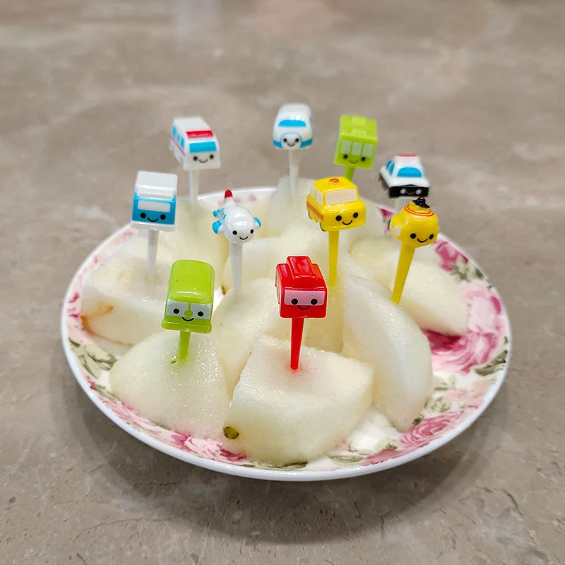 X87 Mini Bento Picks Plastic Cartoon Animal Shape Fruit Forks Cars Airplanes Children's Fruit Tags Party Dessert Fork for Kid