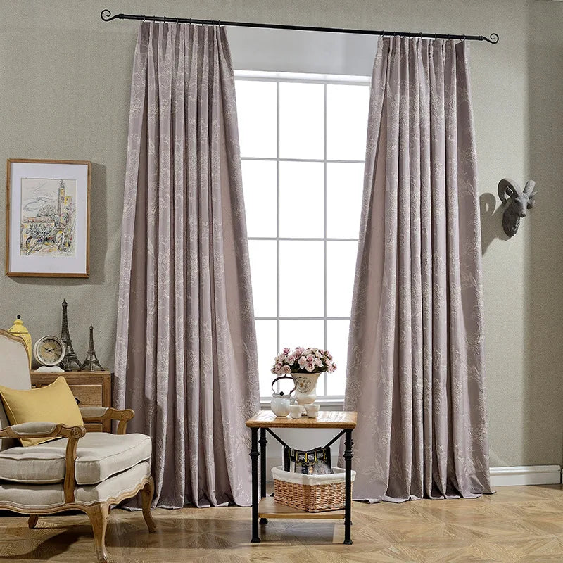 Xinlan Window Treatment Ready Made Polyester Floral Jacquard Curtain for Living Room