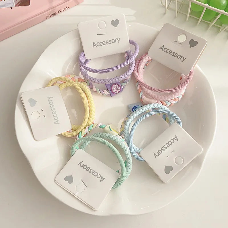 3pcs Girls Simple Braided Hair Ropes High Elastic Rubber Band  Hair Tie
