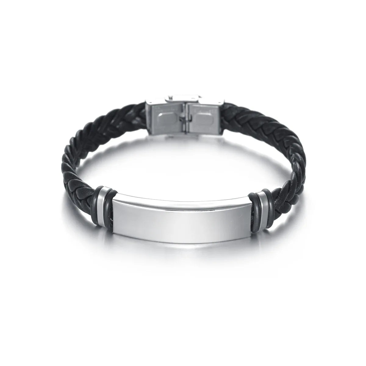 Wholesale Personal Engraved Stainless Steel Bracelet Jewelry Handmade Woven Leather Cuff Couple Bracelet for Men Stainless St