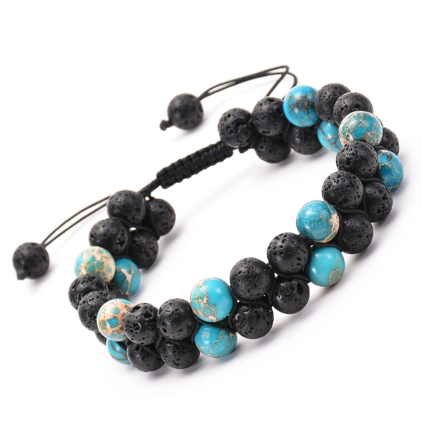 Hot Selling Natural Turquoise Double-Layer Woven Couple Bracelet Volcanic Rock Lava Double Row Winding Fashion Jewelry