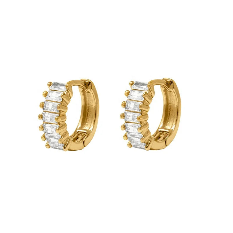 Milskye Trendy 925 Sterling Silver 18K Gold Plated Calm Zircon Majestic Huggie Hoop Earrings-Gift