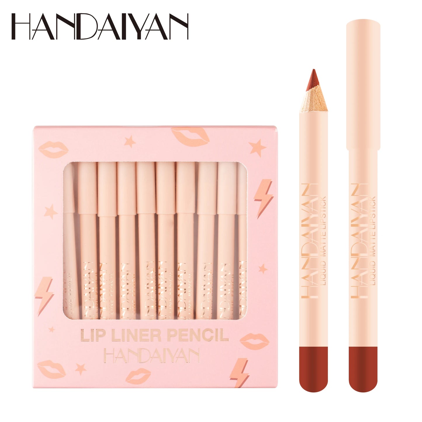 HANDAIYAN 12 Color Matte Lipstick Lip Liner Set Easy Hand Velvet Mist Face Lip Gloss Natural Lasting