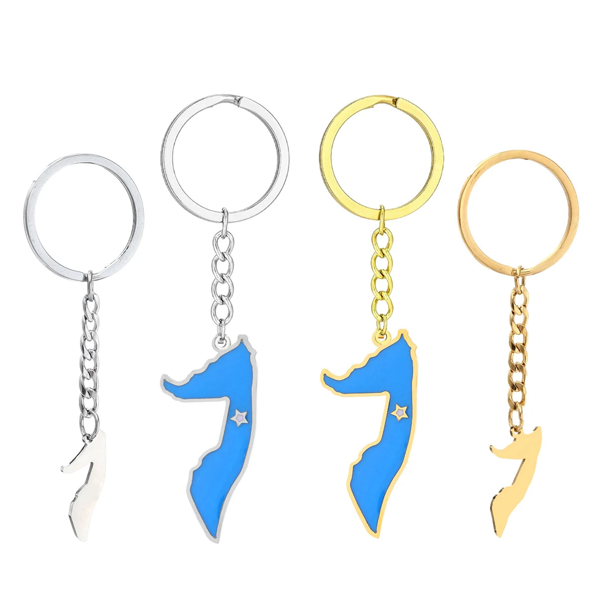 Manufacturer Enameled Somalia Flag Charm Keychain Stainless Steel 18K Gold Plated Enamel Somalia Map Pendant Key Chain