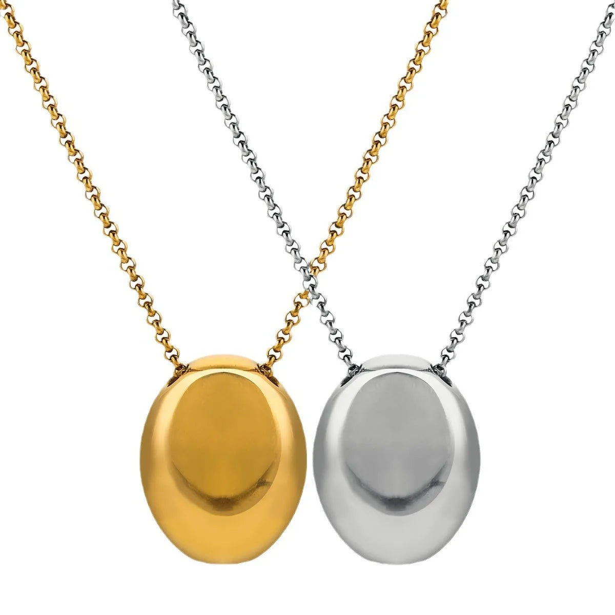 New Arrival 18K Gold Plated Stainless Steel Smooth Large Water Drop Oval Pendant Necklace Waterproof Jewelry