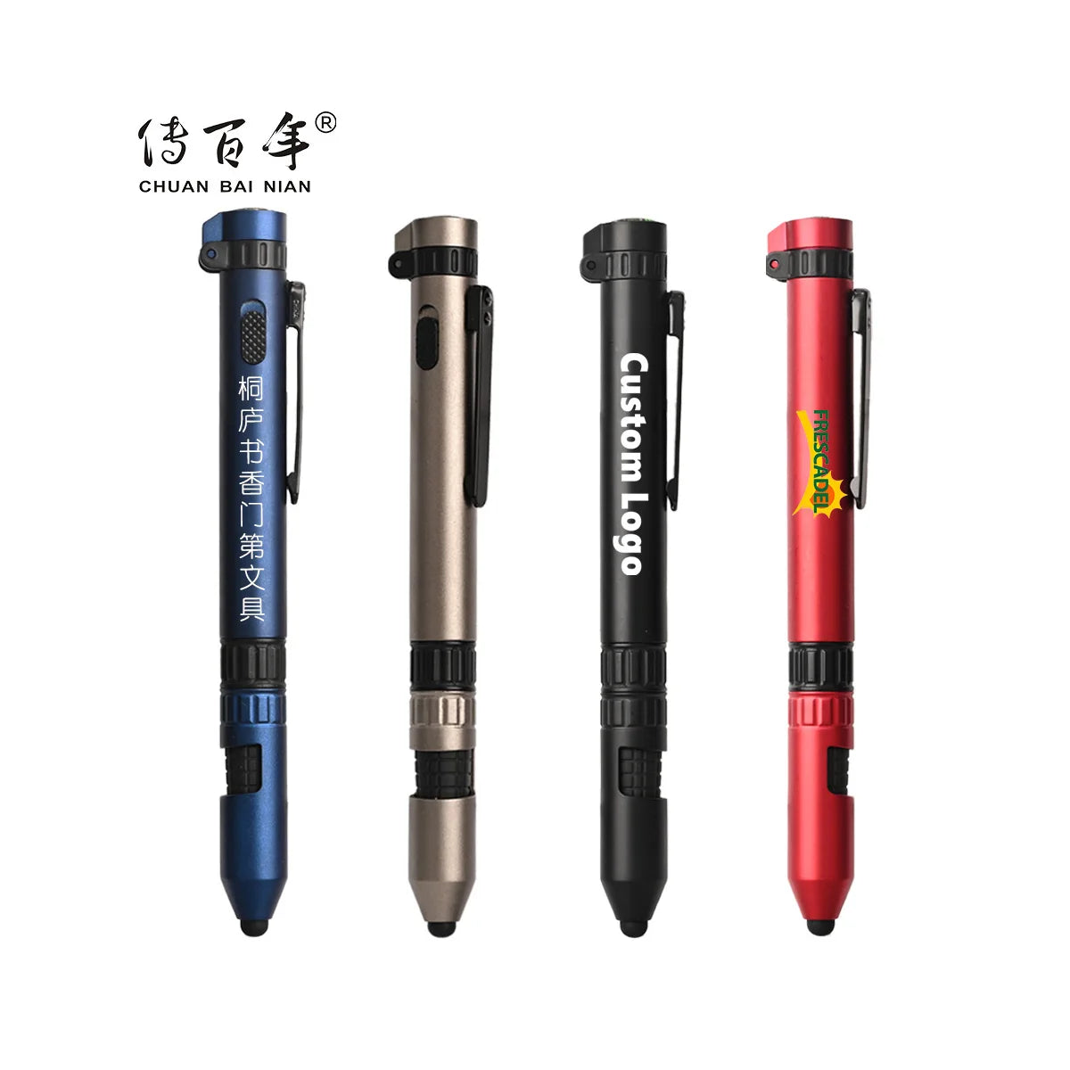 Novelty Custom 6 in 1 Multifunction Tool Ballpoint Pen Compass Screwdriver Torch for Mobile Phone Holder Plastic Promotional