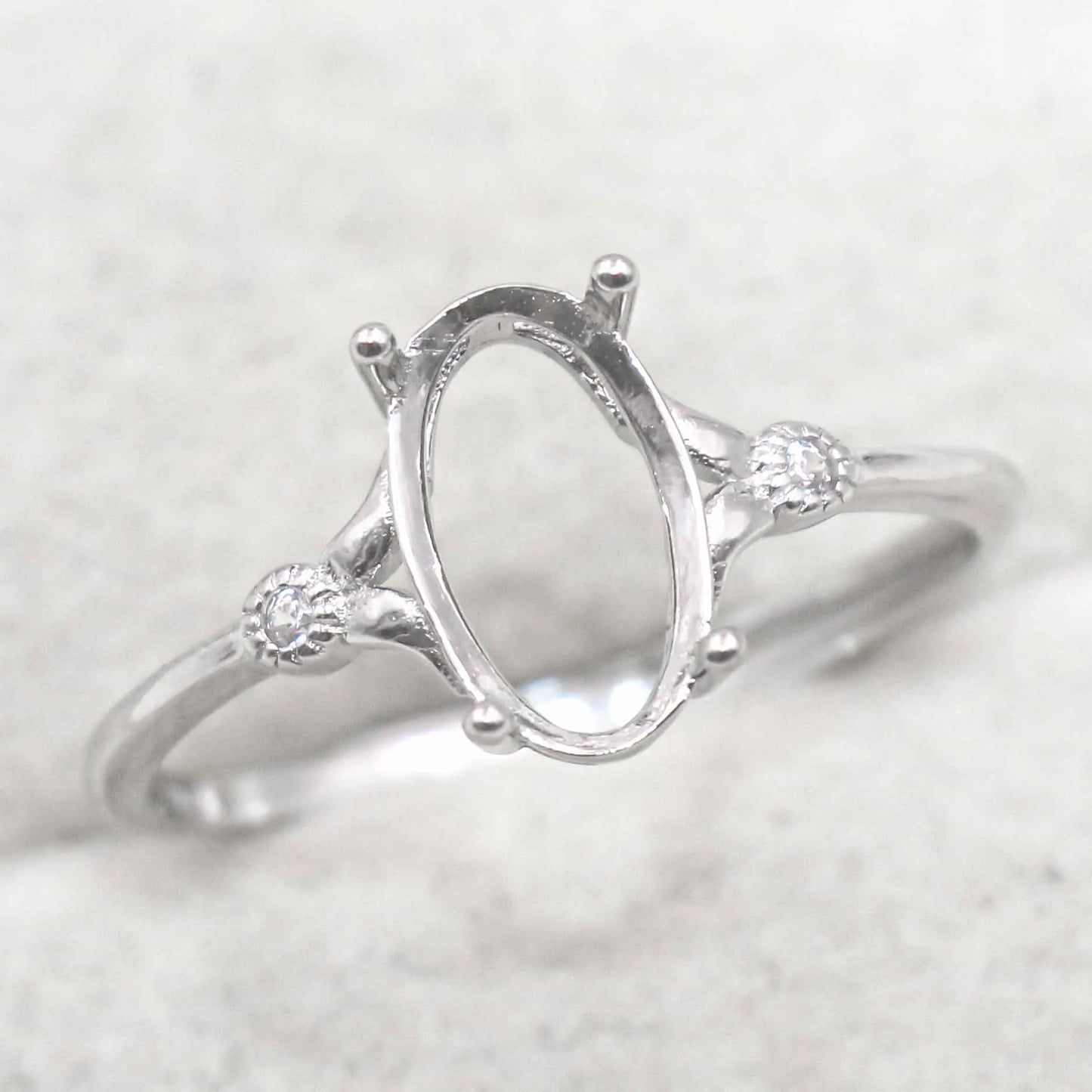 Sterling Silver 6*10mm Semi Mount Ring Empty Frame Blank Support Setting S925 Base Holder Without Center Stone for DIY Inlay