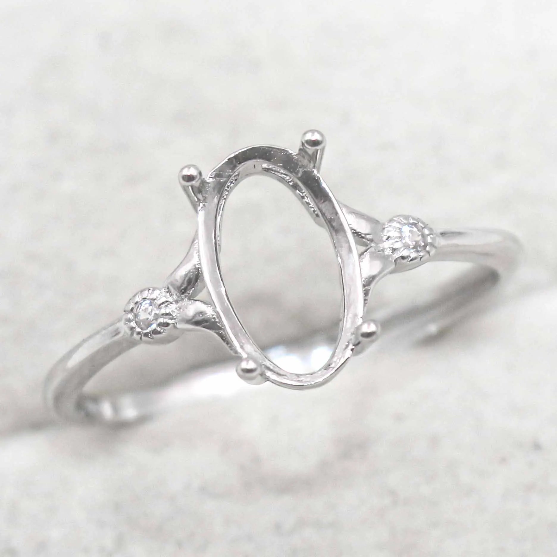 Sterling Silver 6*10mm Semi Mount Ring Empty Frame Blank Support Setting S925 Base Holder Without Center Stone for DIY Inlay