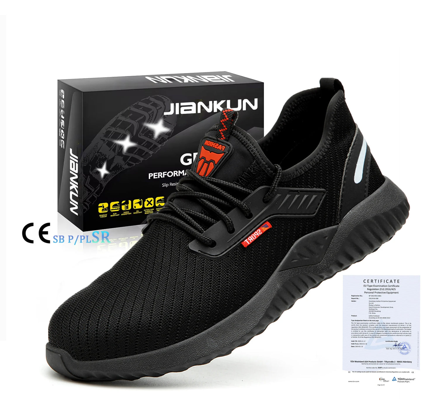 JIANKUN Men's Work Shoes Breathable Safety Shoes Steel Toe Anti-Smash Anti-Puncture Synthetic Upper CE & ASTM Certified