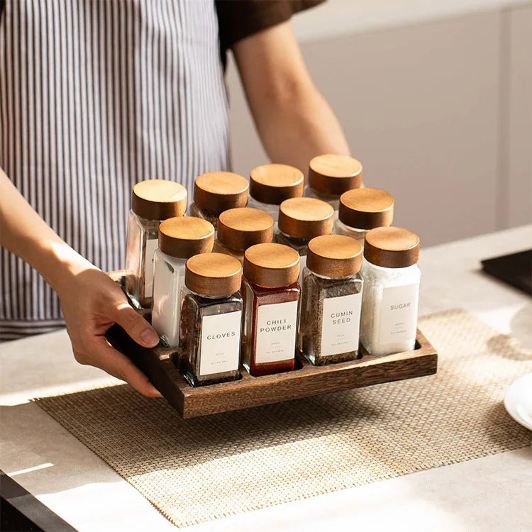 Hot Sale 4oz Kitchen Household Glass Spice Storage Jar With Wooden Bamboo Lid
