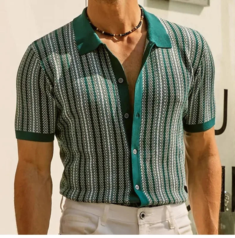 Summer Striped Camisas Polo Masculinas Oversize Knitted Polos De Hombre Button Down T Shirts for Men