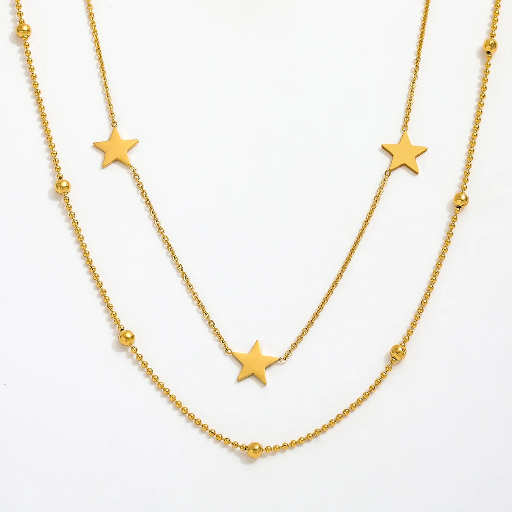 Fenny Non Tarnish Fashion Elegant Double-layer Pentastar Necklace Statement for Sweater Chain Stainless Steel Jewelry Wholesa