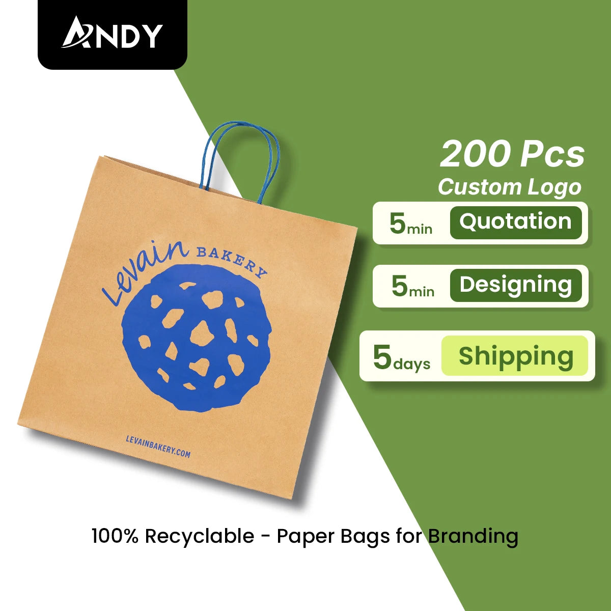 Custom Classic Brown & White Kraft Paper Shopping Bags with Twisted Handle Carrier Bags with Your Own Logo Printed