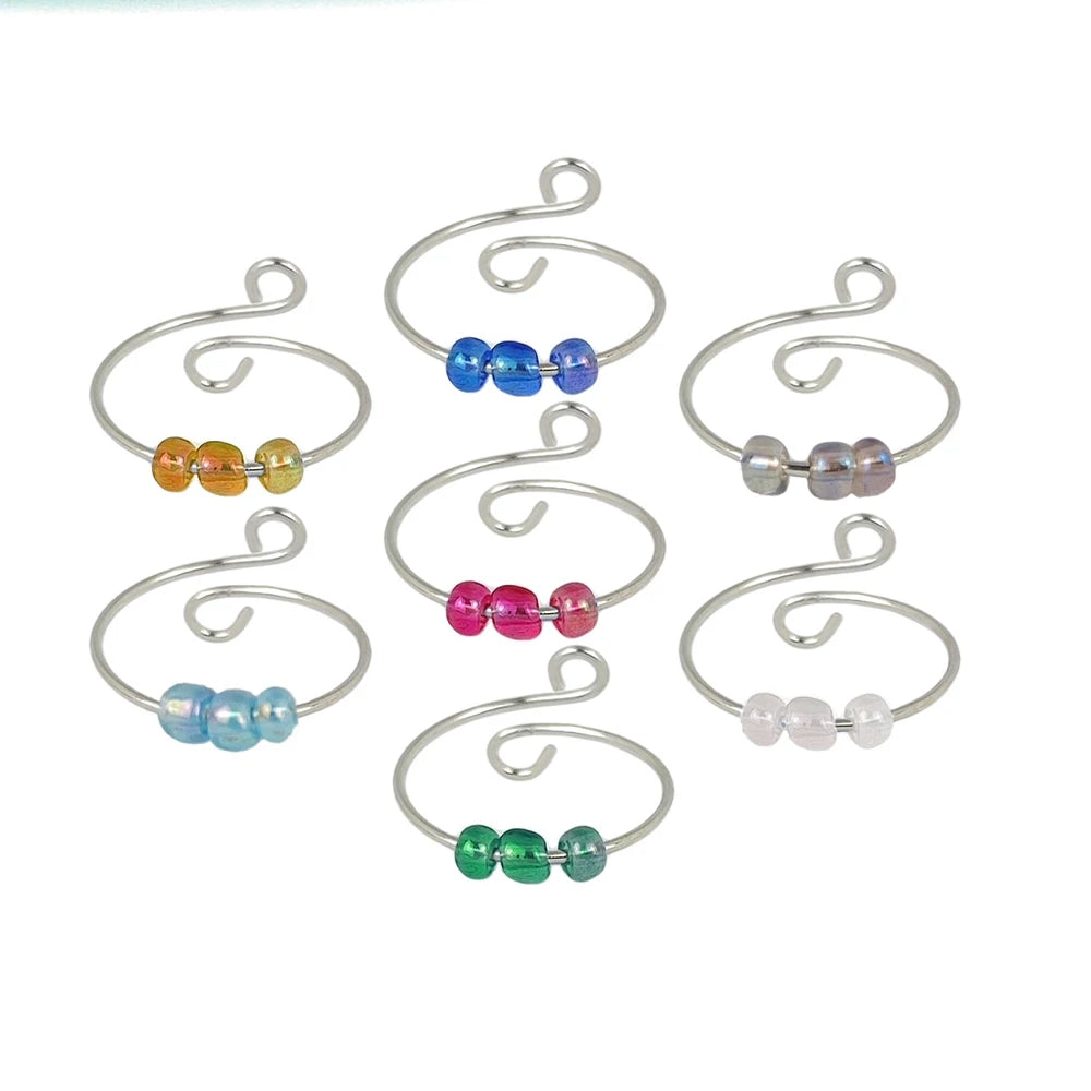New Stainless Steel Ring  Glass Rice Bead 3 Bead Decompression Rotatable Opening Adjustable Stainless Steel Ring Finger Rings