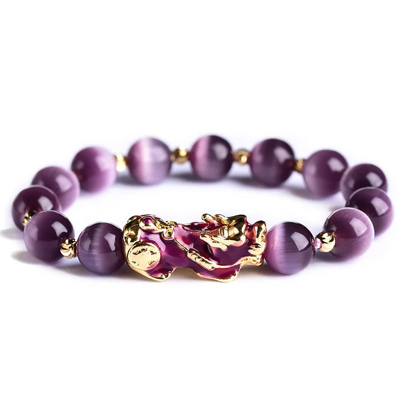 Pulseira Purple Feng Shui Bracelet Lucky Obsidian Color Changing Pixiu Bracelet