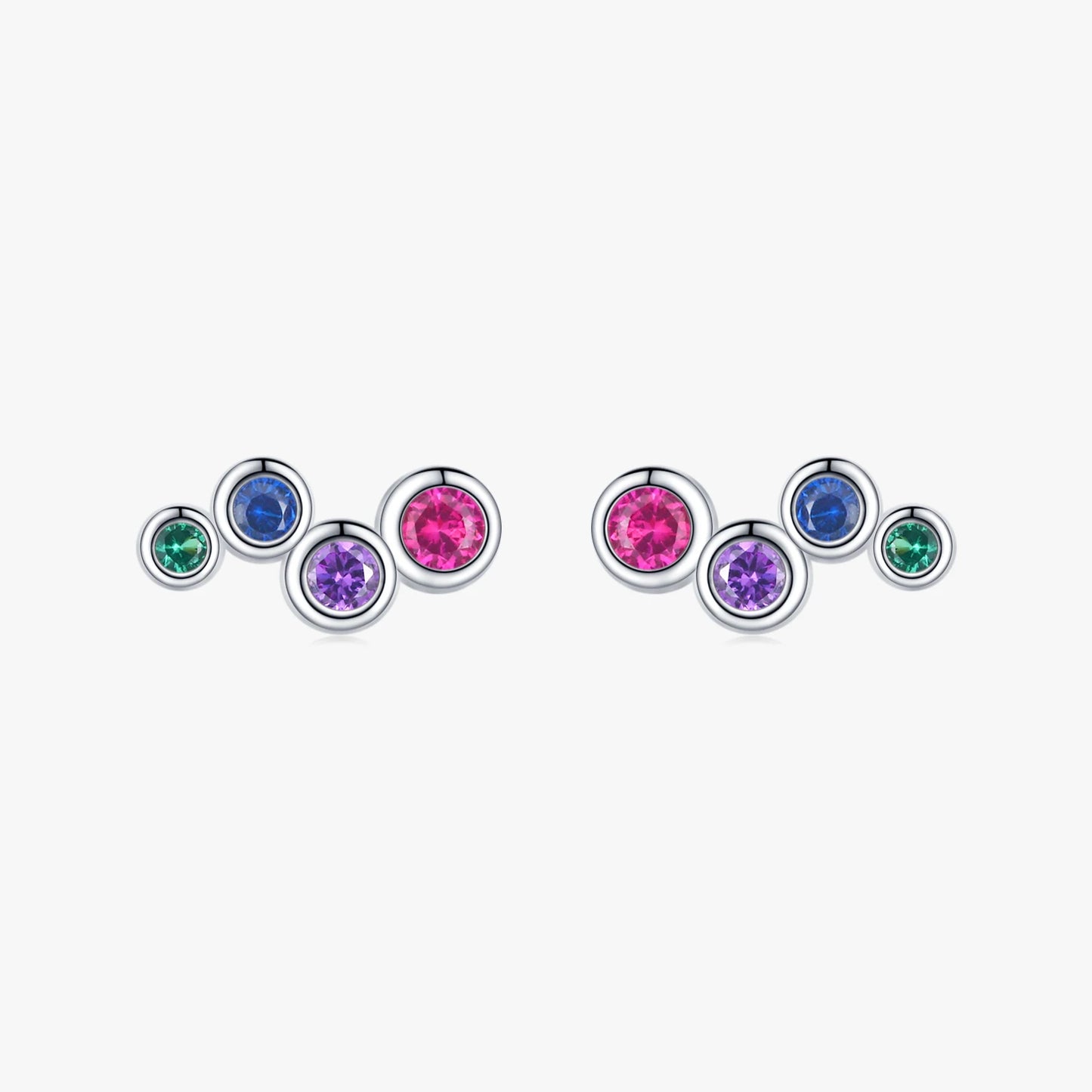 925 Sterling Silver Colorful Cubic Zirconia Tiny Small Bubble Stud Earrings for Women Sweet Earrings Fine Jewelry Gift