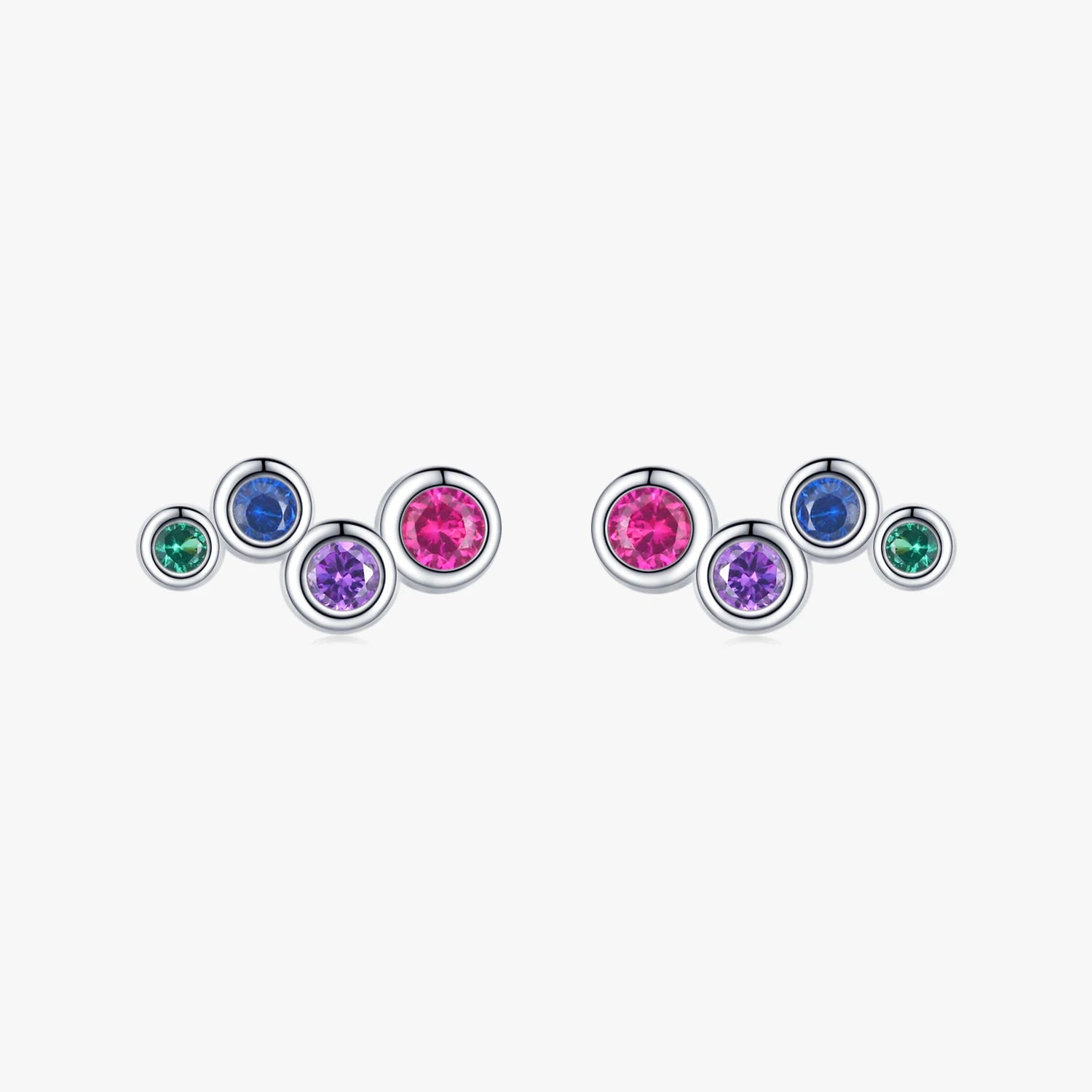 925 Sterling Silver Colorful Cubic Zirconia Tiny Small Bubble Stud Earrings for Women Sweet Earrings Fine Jewelry Gift