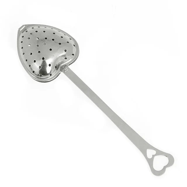 Heart Shaped Stainless Steel Tea Infuser with Long Handle Silver Utensils for Loose Leaf Tea Tea Cups Coffee Tools